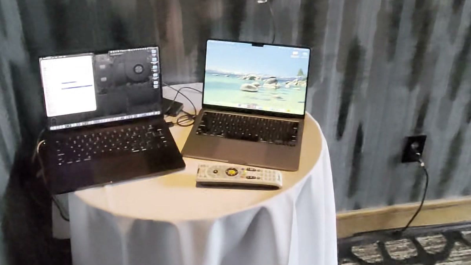 Two-laptop webcast receive station and room-display controller on event day
