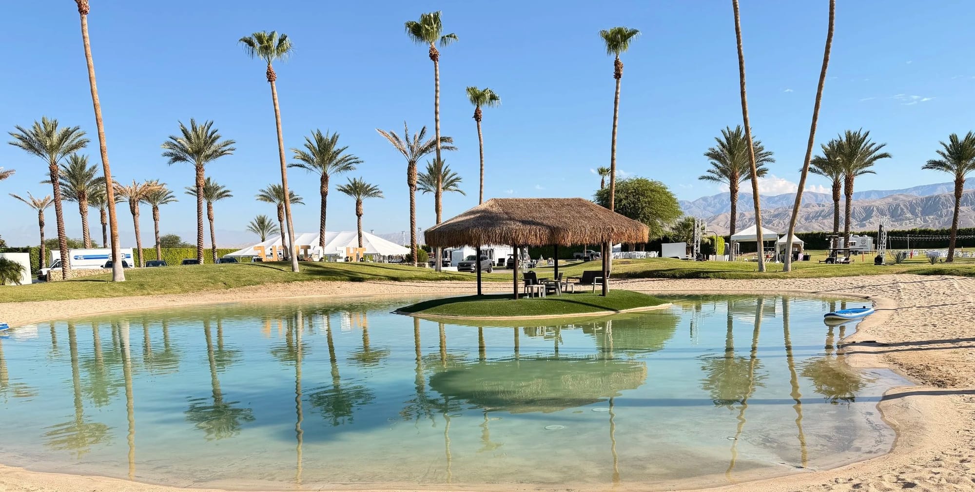 Pool and palm-lined outdoor area used during The Circle creator event
