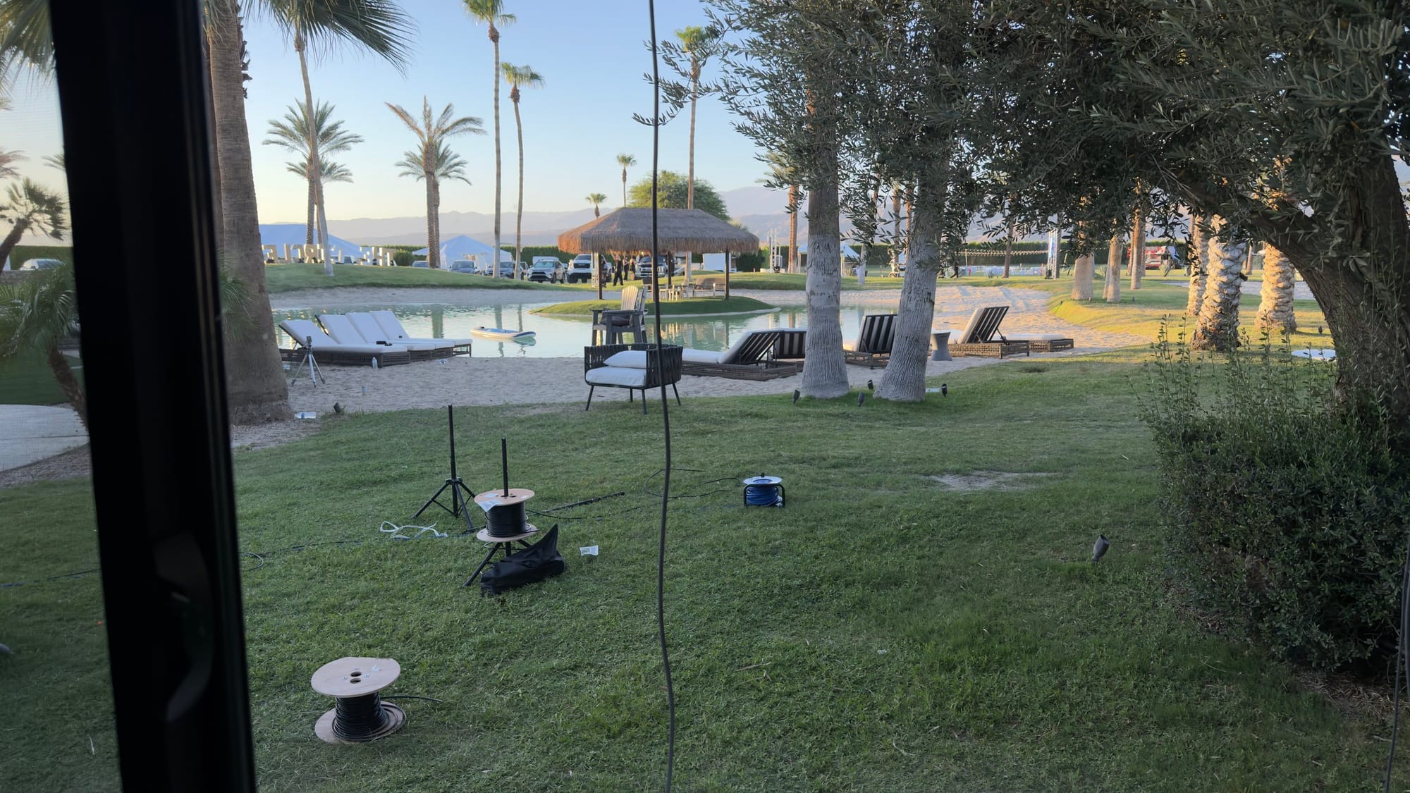 Multiple Starlink terminals placed across the estate lawn