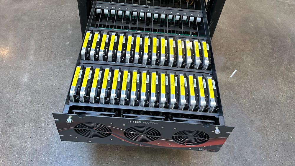 Multi-bay storage chassis prepared for a high-capacity video archive